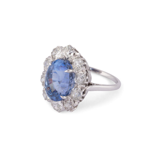 Bague Bague entourage en platine, saphir de Ceylan et diamants 58 Facettes 1