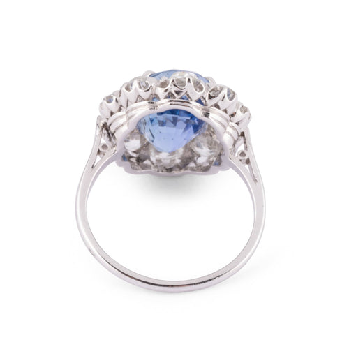 Bague Bague entourage en platine, saphir de Ceylan et diamants 58 Facettes 1