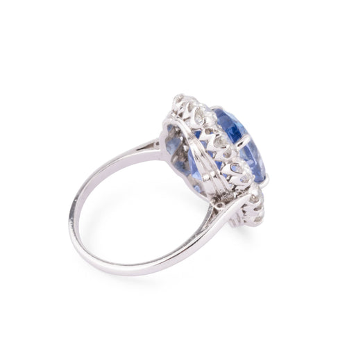 Bague Bague entourage en platine, saphir de Ceylan et diamants 58 Facettes 1