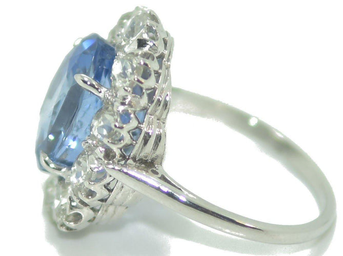 Bague Bague entourage en platine, saphir de Ceylan et diamants 58 Facettes 1