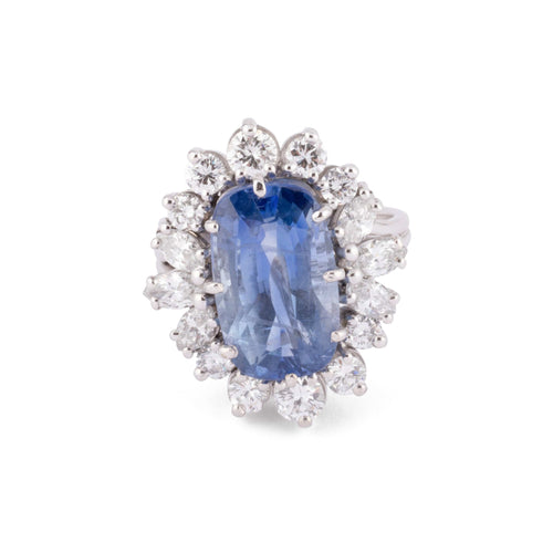 Bague Bague entourage en or et platine, saphir naturel et diamants 58 Facettes