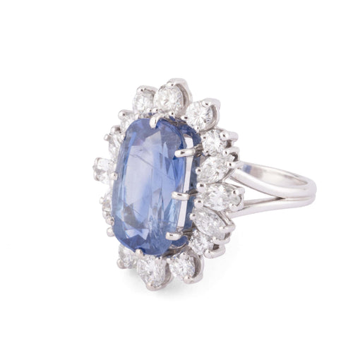 Bague Bague entourage en or et platine, saphir naturel et diamants 58 Facettes