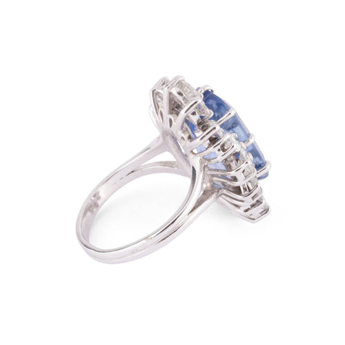 Bague Bague entourage en or et platine, saphir naturel et diamants 58 Facettes