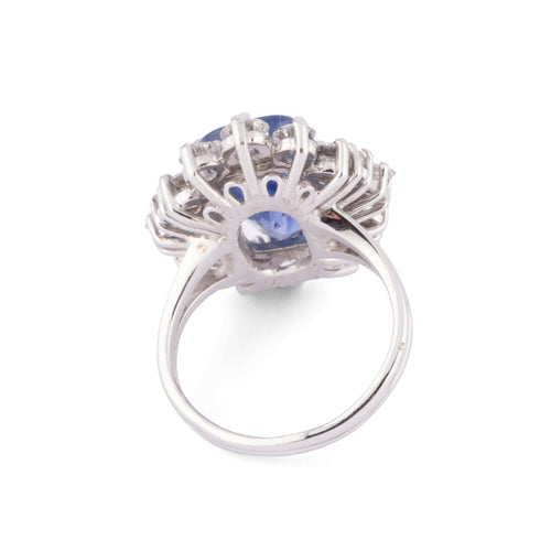 Bague Bague entourage en or et platine, saphir naturel et diamants 58 Facettes