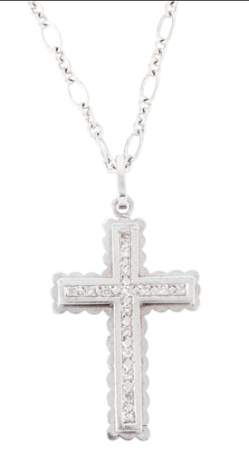 Collier Pendentif croix en or gris et diamants 58 Facettes 1