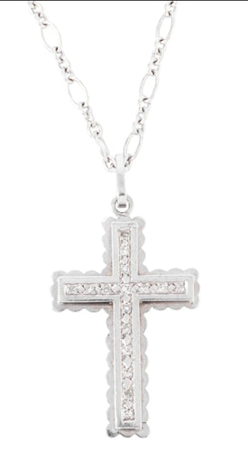 Collier Pendentif croix en or gris et diamants 58 Facettes 1