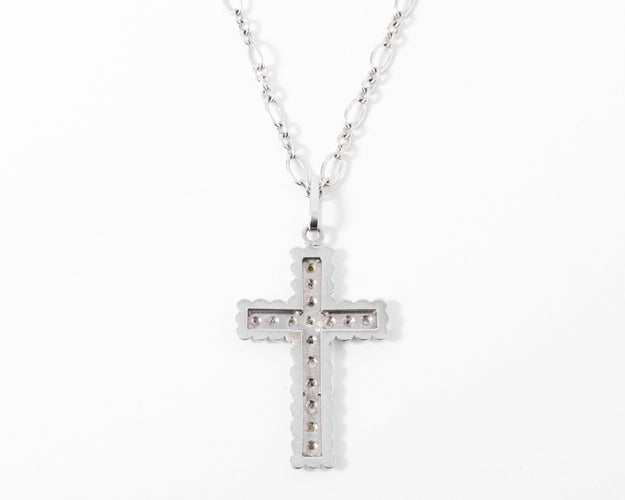 Collier Pendentif croix en or gris et diamants 58 Facettes 1