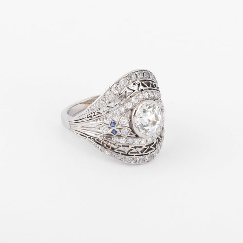 Bague Bague dôme en platine, diamant et saphirs 58 Facettes 1