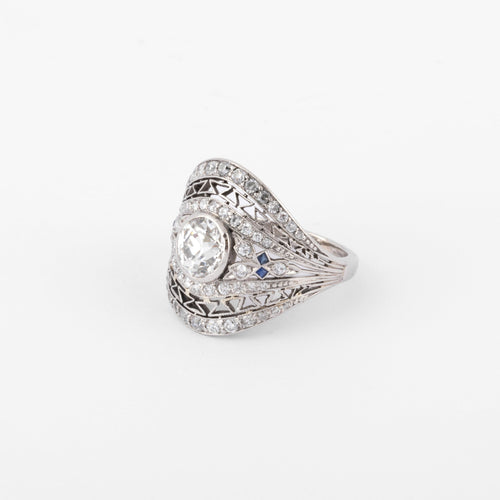 Bague Bague dôme en platine, diamant et saphirs 58 Facettes 1