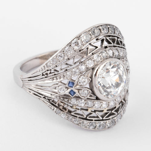 Bague Bague dôme en platine, diamant et saphirs 58 Facettes 1