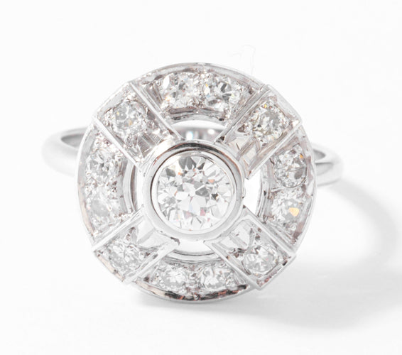 Bague Bague marguerite en or gris, platine et diamants 58 Facettes