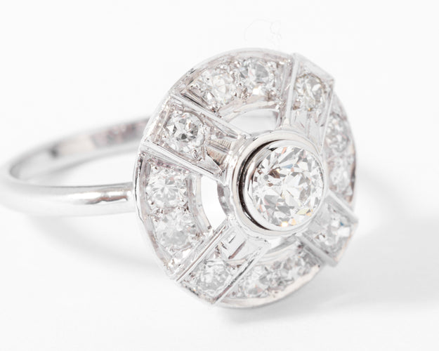 Bague Bague marguerite en or gris, platine et diamants 58 Facettes