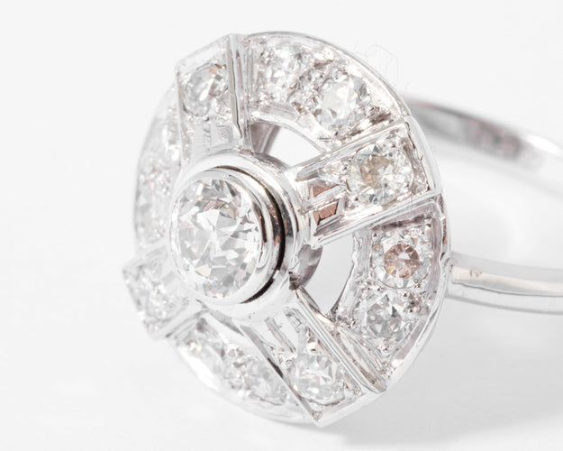 Bague Bague marguerite en or gris, platine et diamants 58 Facettes