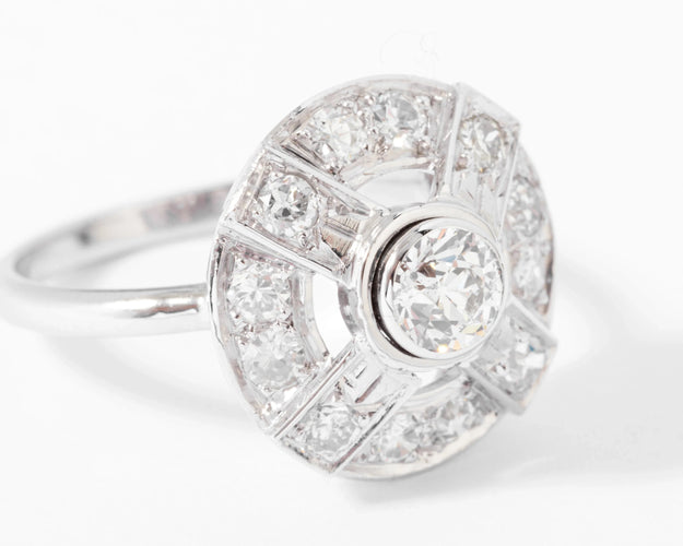 Bague Bague marguerite en or gris, platine et diamants 58 Facettes