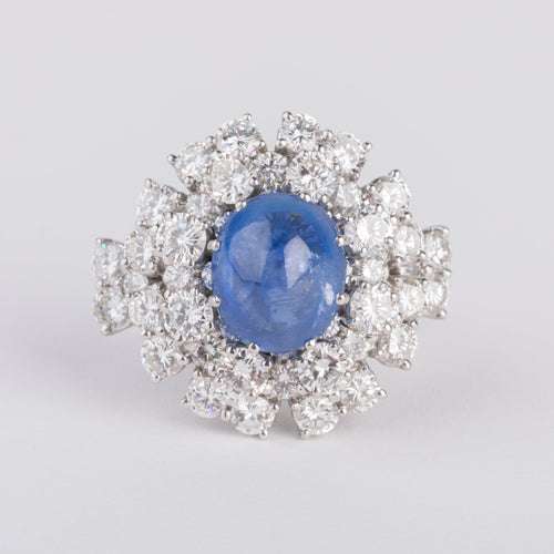 Bague Bague cocktail en or gris, diamants et saphir cabochon 58 Facettes