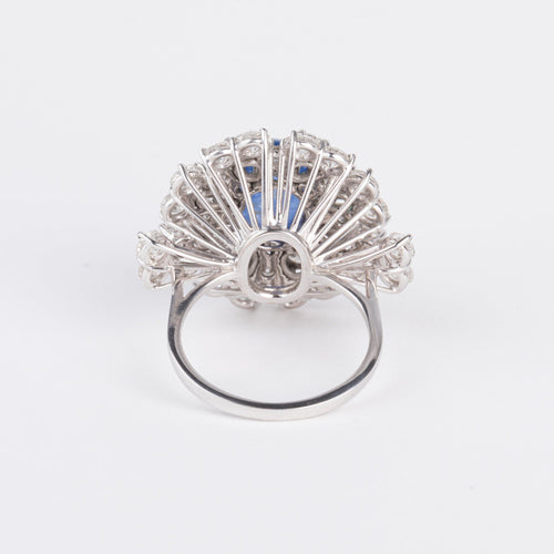 Bague Bague cocktail en or gris, diamants et saphir cabochon 58 Facettes