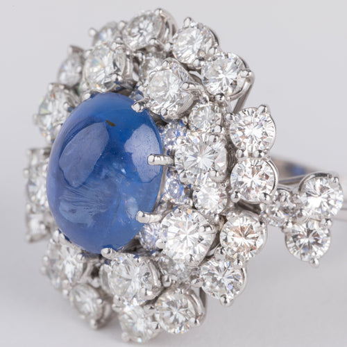 Bague Bague cocktail en or gris, diamants et saphir cabochon 58 Facettes