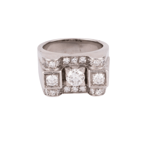 Bague Tank - Bague en or gris, platine et diamants 58 Facettes