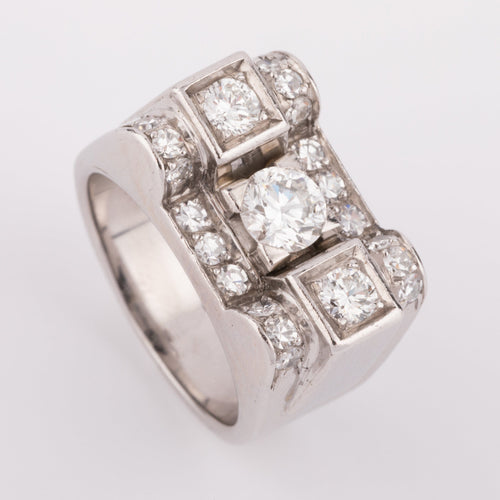 Bague Tank - Bague en or gris, platine et diamants 58 Facettes