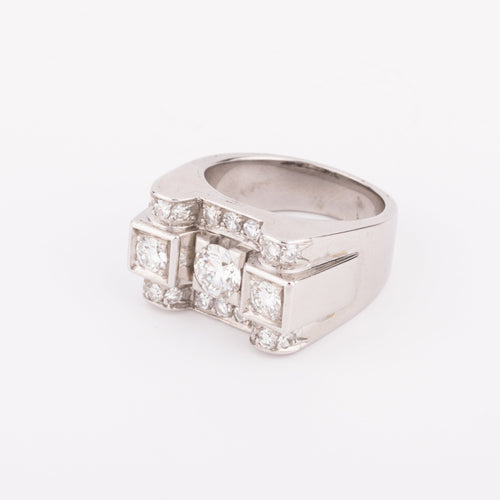 Bague Tank - Bague en or gris, platine et diamants 58 Facettes