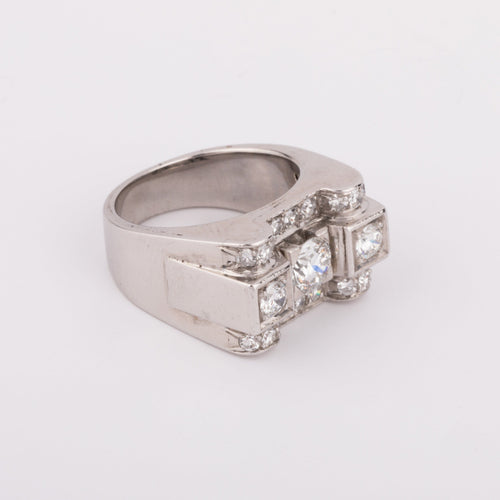 Bague Tank - Bague en or gris, platine et diamants 58 Facettes