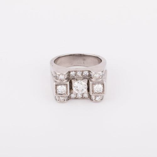 Bague Tank - Bague en or gris, platine et diamants 58 Facettes