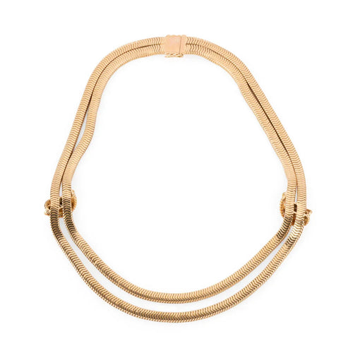 Collier Collier double rang en or jaune, platine et diamants 58 Facettes 1