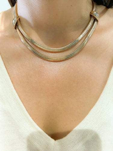 Collier Collier double rang en or jaune, platine et diamants 58 Facettes 1
