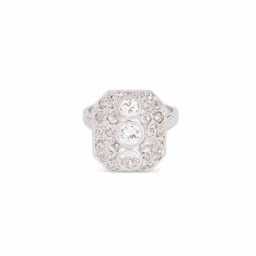 Bague 52 Bague rectangulaire en platine et diamants 58 Facettes 1