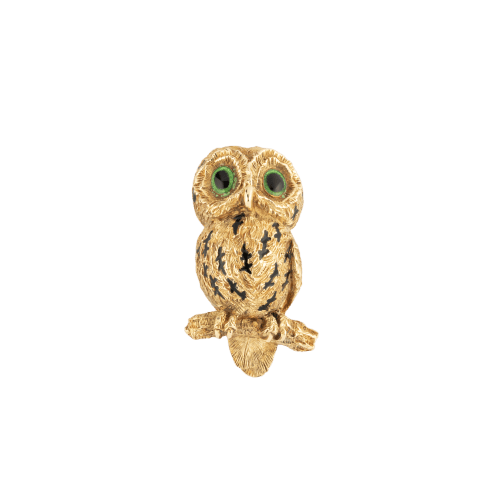 Broche Hermès - Broche Chouette en or jaune 18k 58 Facettes 1