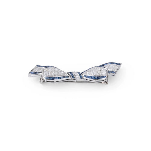 Broche Broche nœud Art déco en platine, diamants et saphirs 58 Facettes 1