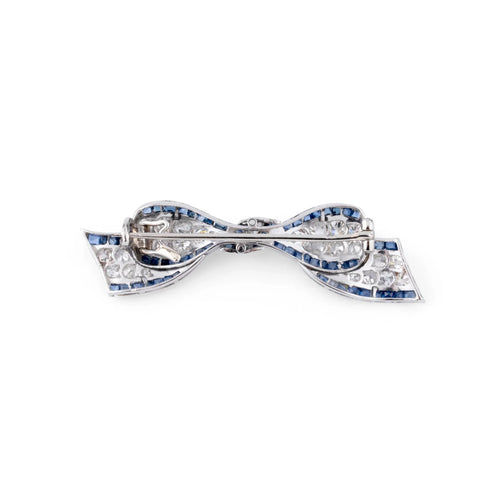 Broche Broche nœud Art déco en platine, diamants et saphirs 58 Facettes 1