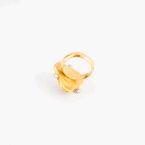 Bague 54 Bague étrusque en or jaune 18k avec opale de feu, diamants et péridot 58 Facettes 1
