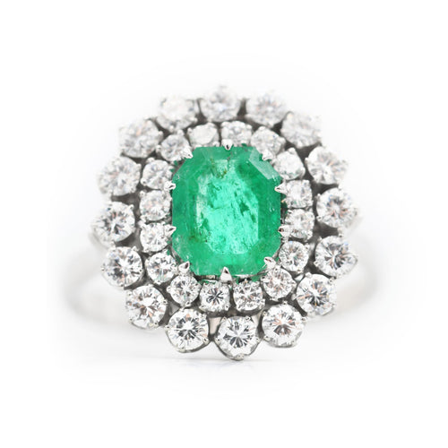 Bague Anello en or blanc émeraude de Colombie et diamants 58 Facettes 22986