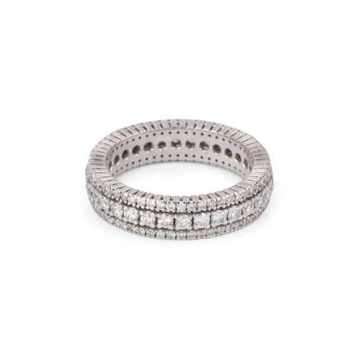 Bague 55 Alliance triple rangs de diamants en or gris 58 Facettes 1