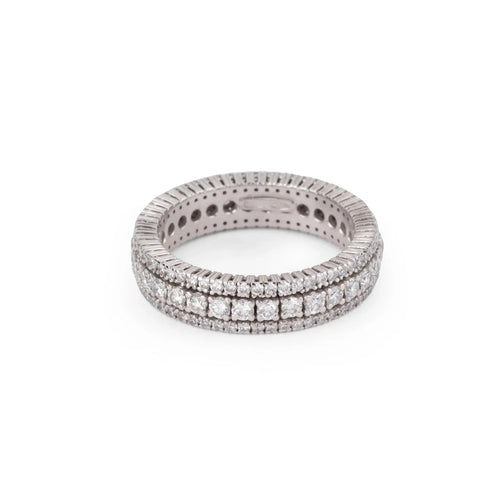 Bague 55 Alliance triple rangs de diamants en or gris 58 Facettes 1