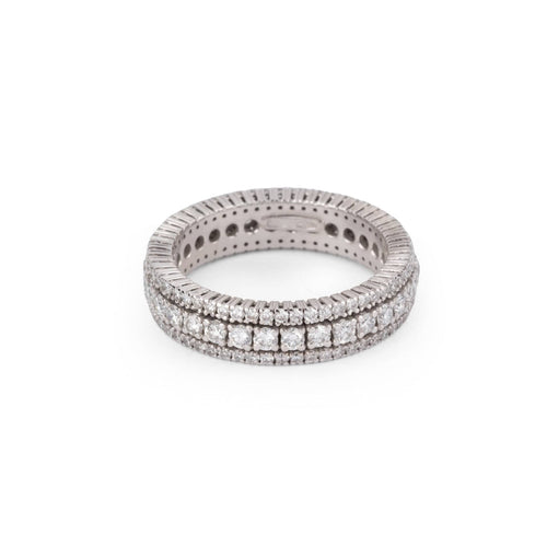 Bague 55 Alliance triple rangs de diamants en or gris 58 Facettes 1