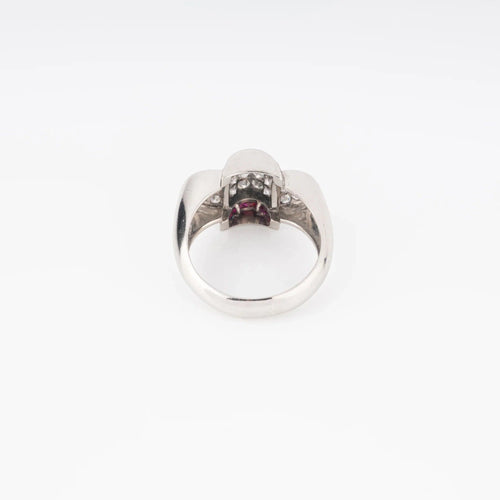 Bague 60 Bague tank - Bague en platine sertie de diamants et rubis calibrés 58 Facettes 1