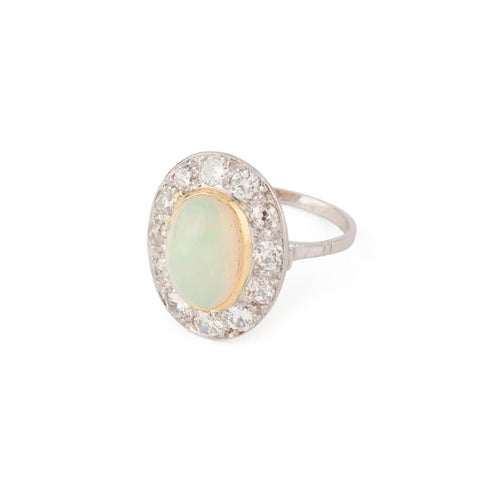 Bague 51 Bague - Bague halo en platine et opale ovale et diamants 58 Facettes 1