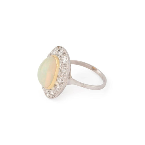 Bague 51 Bague - Bague halo en platine et opale ovale et diamants 58 Facettes 1