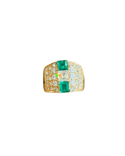 Bague 47 Bandeau - Bague en or jaune, émeraudes et diamants 58 Facettes xx