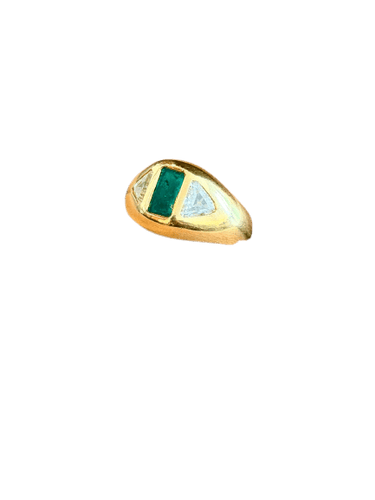 Bague 51 Bague jonc en or jaune, émeraude et diamants 58 Facettes bands