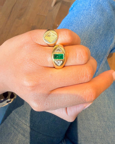 Bague 51 Bague jonc en or jaune, émeraude et diamants 58 Facettes bands