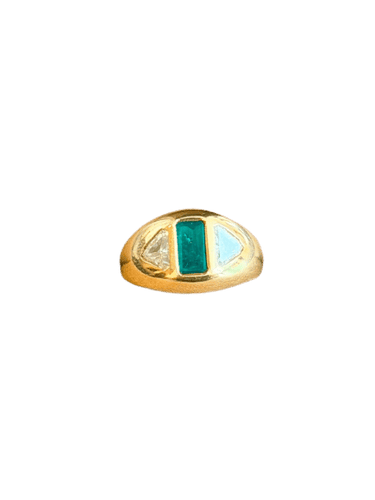 Bague 51 Bague jonc en or jaune, émeraude et diamants 58 Facettes bands