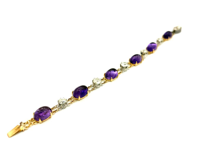 Bracelet Bracelet - Améthystes et diamants en or jaune 18K et platine 58 Facettes VINTAGE BRA