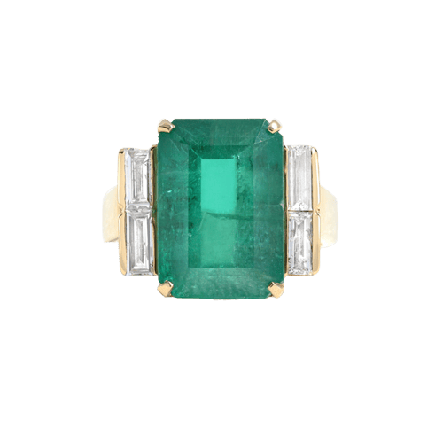 Bague 53 Bague en or jaune, émeraude de Colombie et diamants 58 Facettes 61300084