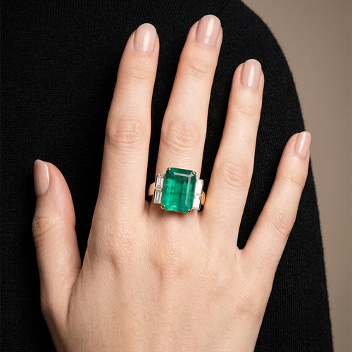 Bague 53 Bague - Émeraude de Colombie et diamants en or jaune 58 Facettes 61300084