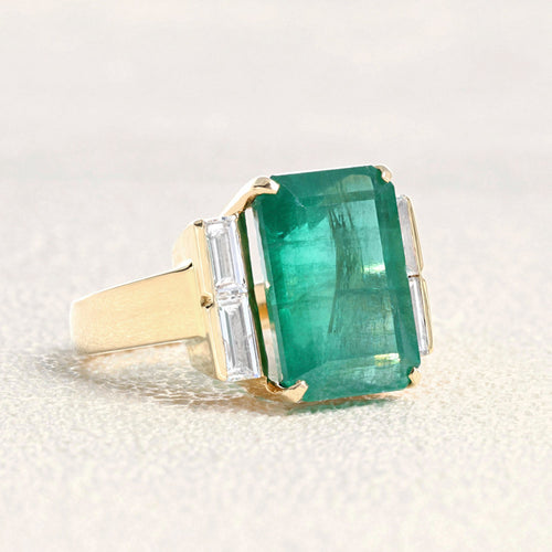 Bague 53 Bague - Émeraude de Colombie et diamants en or jaune 58 Facettes 61300084
