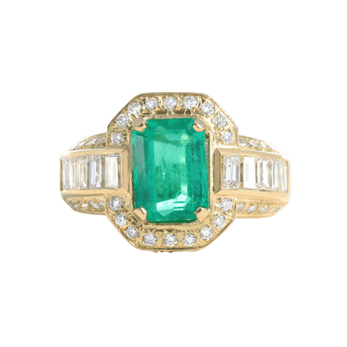 Bague 52 Bague en or jaune avec émeraude de Colombie et diamants 58 Facettes 61300085