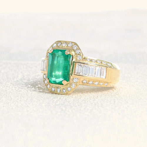 Bague 52 Bague - Émeraude de Colombie et diamants en or jaune 58 Facettes 61300085
